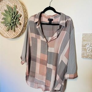 JNY Women's Pink and Black Blouse